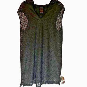 Catalina Coconut Girl Tropical Beach  Black Open Weave Swim Hooded Coverup SZ XL
